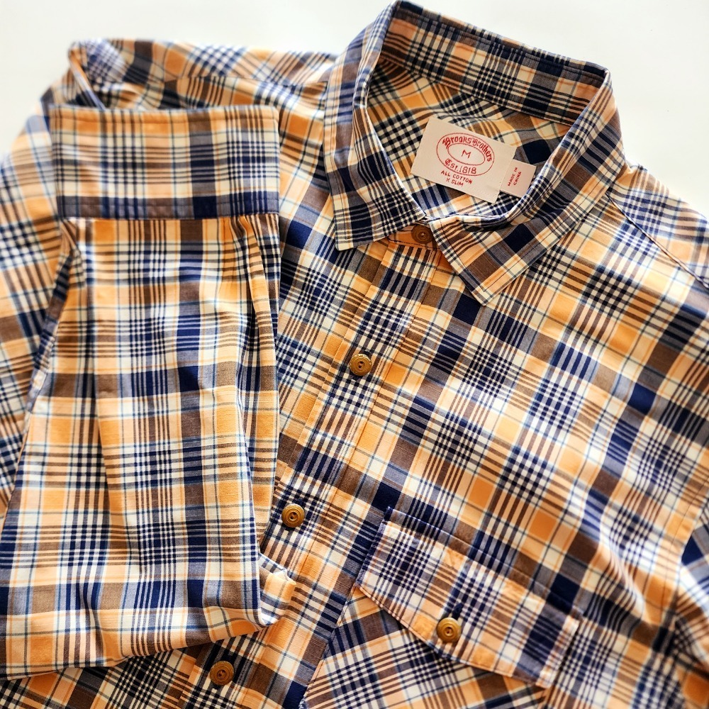 Brooks Brothers yellow blue front pocket long‎ sleeve button shirt mens size M